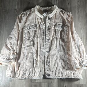 Chicos Pink Feminine Linen Cotton Jacket Light Weight Fairycore Boho size 3 (XL)